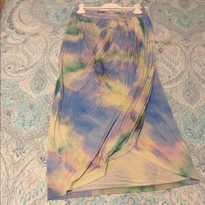 Vibrant Asymmetrical Skirt in Blue, Yellow, and Green